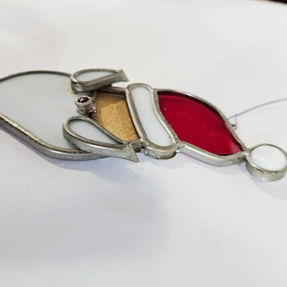 Vintage Large Stained Glass Lead Frame Heavy Santa Suncatcher Christmas Ornament